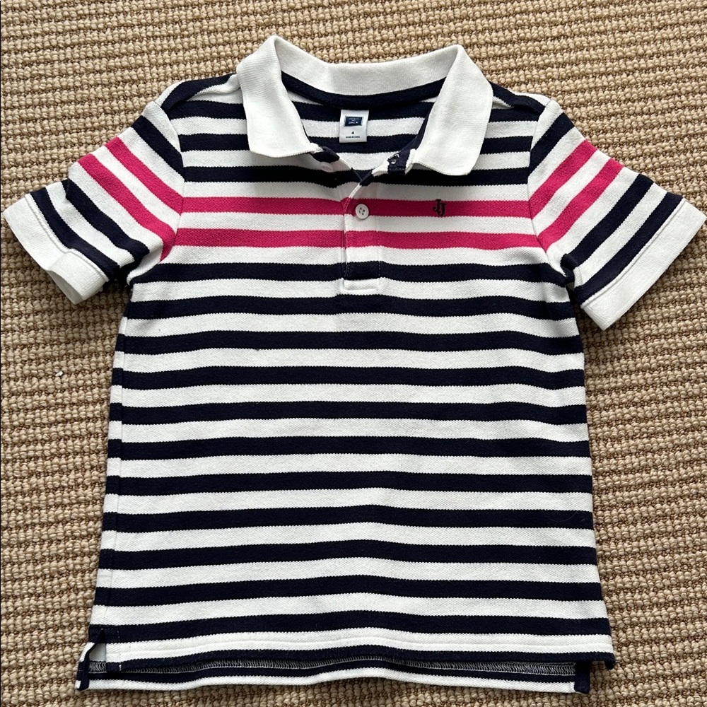 Janie and Jack Navy and Pink Striped Polo Shirt